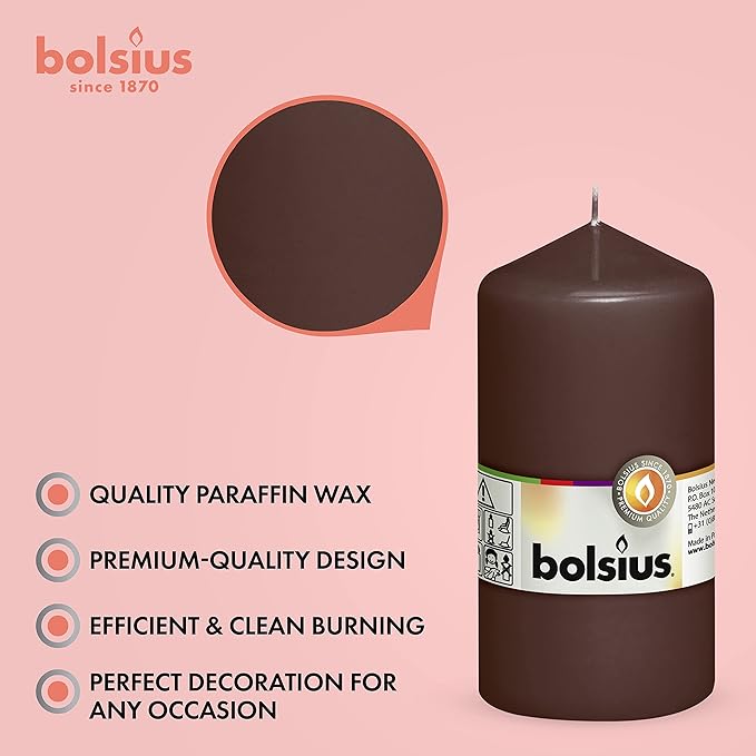 BOLSIUS 8 Maroon Pillar Candles - 2.75 x 5 Inches - Premium European Quality - Individually Wrapped - 43 Hours Burn Time - Dripless & Smokeless - Unscented Dinner, Wedding, Party, & Restaurant Candles