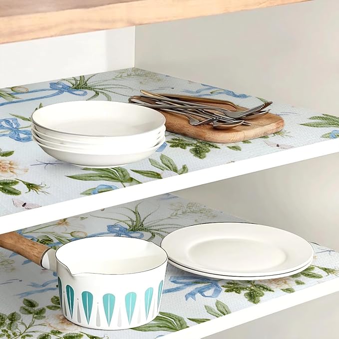 Drawer and Shelf Liner for Kitchen Cabinets Non Adhesive Cabinet Liners Floral Shelf Liners Strong Grip Non-Slip Drawer Liner Waterproof Easy to Clean Cupboard Shelves Dresser Liner 15.7IN x 10FT