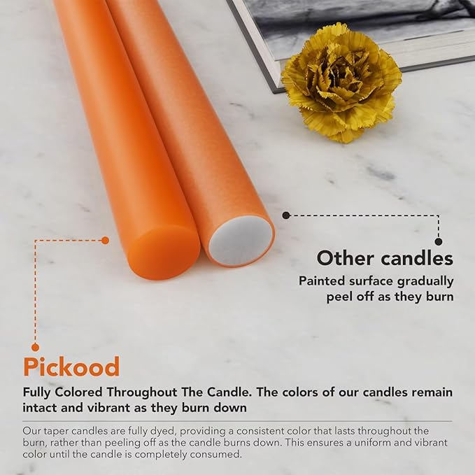 New Burning Formula Unscented Dripless 10-Inch Taper Candles Set of 12 - Burnt Orange, for Wedding, Dinner - Smokeless, Long Burning - Hand Poured, Colored Tall Candlesticks - Naranja Quemado