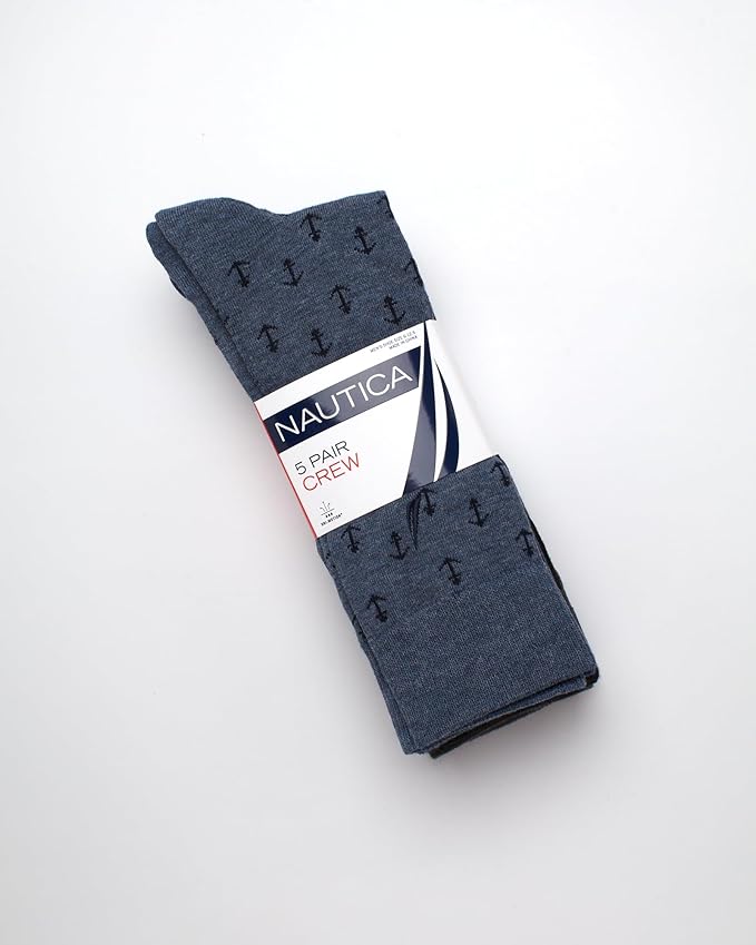 Nautica Mens Dress Socks - 5 Pack Breathable Comfort Stretch Crew-Length Work Socks for Men for Business Formal Wear (6-12.5)