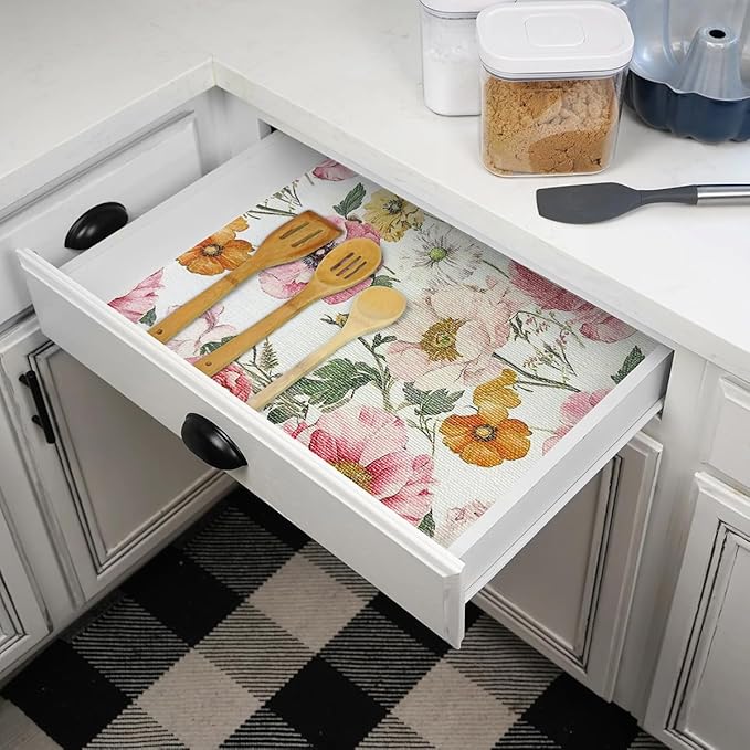 Shelf Liner for Kitchen Cabinets Non-Adhesive,Cabinet Liner for Shelves Non Slip Drawer Liner,Waterproof Kitchen Drawer Liners,Cupboard Liners for Cabinets Easy to Clean (12In x 10FT)