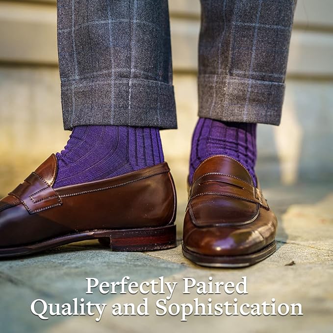 Merino Wool Dress Socks for Men – Over-the-Calf, Ribbed Wool Dress Socks for Size 8-12 – Breathable, Reinforced Heel and Toe