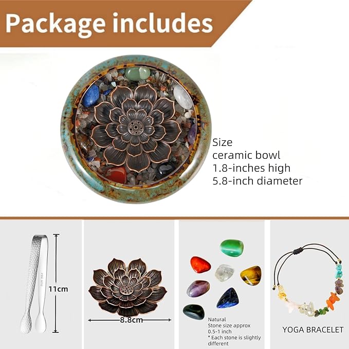 Incense Stick Holder - Blue Ceramic Incense Burner， Crystal Lotus Incense Holder, Incense Burner for Cone, Coil, Sage Cones, Frankincense, and Palo Santo