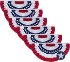 SYII Bunting Flag 1.5x3 Feet Outdoor (6 PCS), Embroidery Stars American US Bunting Flags with 3 Brass Grommets, Patriotic Half Fan Banner for Fourth of July Decor, 4th of july Decorations Outdoor