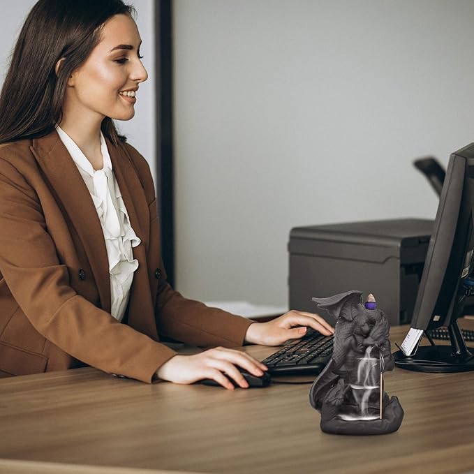 Ceramic Dragon Backflow Incense Holder Waterfall Incense Burner, Smoke Incense Holder, with 70 Backflow Incense Cones + 50 Incense Stick, 1 Mat, 1 Tweezers Home Decor (Brown-Light Dragon)