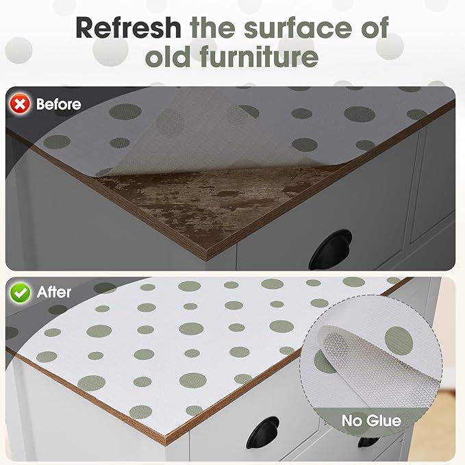 Drawer and Shelf Liner, Non-Slip Kitchen Cabinet Liners Non-Adhesive Thick Strong Grip Waterproof Washable Mats Protect Dresser Shelves Cupboard Bathroom Cabinets, Polka Dot, 24 in X 10 FT