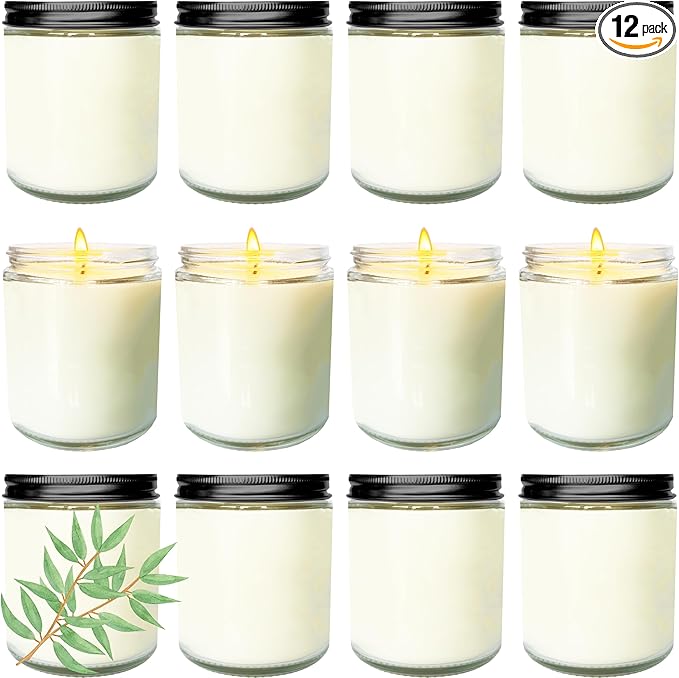 12 Pcs 8 Oz Bulk White Soy Candles,Eucalyptus Scented Candles Set,Bulk Aromatherapy Candle,Great Stress Relieving Scented Candle for Girls as a Gift for Birthdays, Weddings and More!