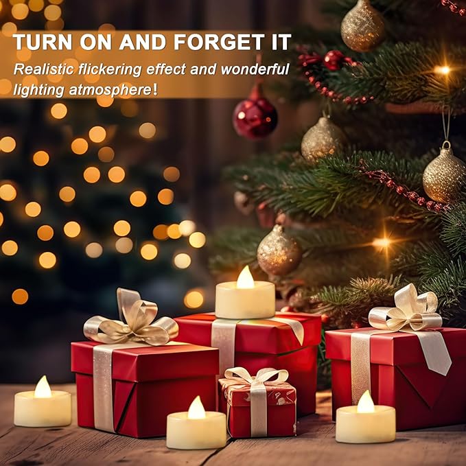 BEICHI 24pcs Battery Operated Tea Lights with Timer, Built-in 6 Hours Tea Light, Warm White Flickering Electric Tea Candles with Timer, 1.4'' Dia x 1.25'' H, LED Flameless Candles with Timer