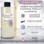 Urban Naturals Reed Diffuser Oil Refill Lavender Vanilla with Creamy Vanilla, White Woods 8 oz + Free Reed Sticks, Made in The USA