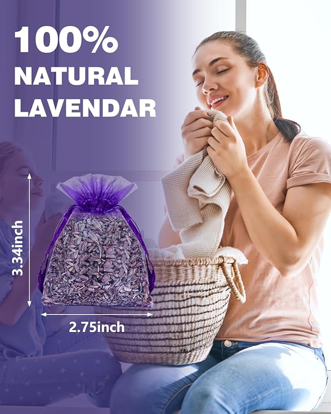 26 Pack French Lavender Sachet Bags, 100% Natural French Potpourri Dried Lavender Sachets for Drawers and Closets, Strong Smell Fragrance Fresh Scents Home