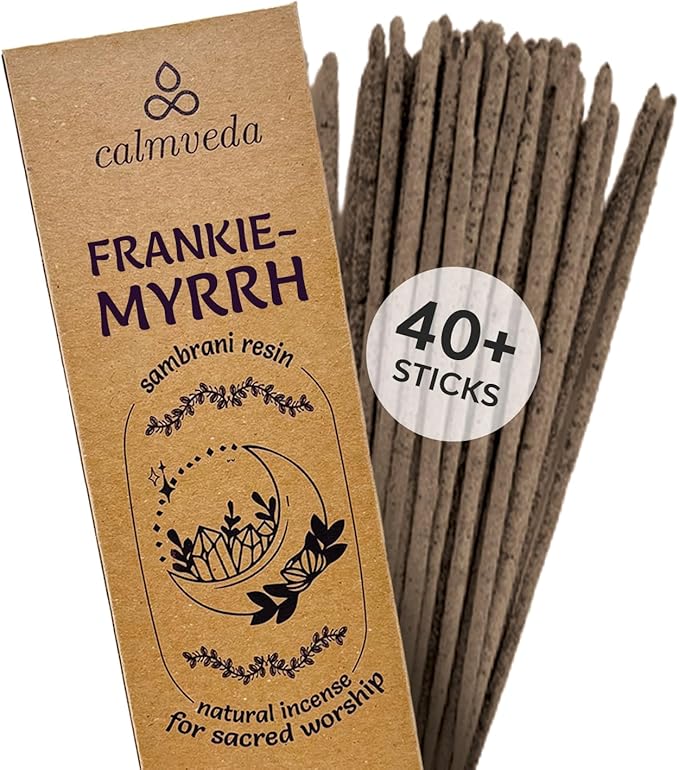 Organic Frankincense Resin Incense Sticks - (40+ Sticks) Thick Natural Charcoal Free Incense | Church for Catholic Worship Made with Frankincense and Myrrh Resin (Loban Olibanum)