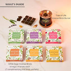 White Sage Incense Brick Super Set by Aromafume | 54 Bricks & Tree of Life Exotic Burner | White Sage with Rose, Lavender, Palo Santo, Sandalwood, Frankincense | Sage for Cleansing, Smokeless Smudging