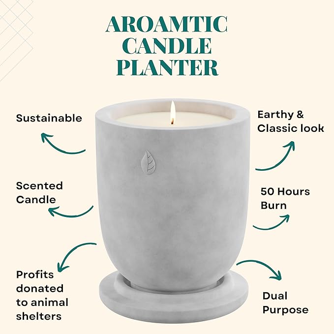 Matani Concrete Cement Candle Planter - Aromatherapy Soy, Dual Purpose Jar (White Vanilla)