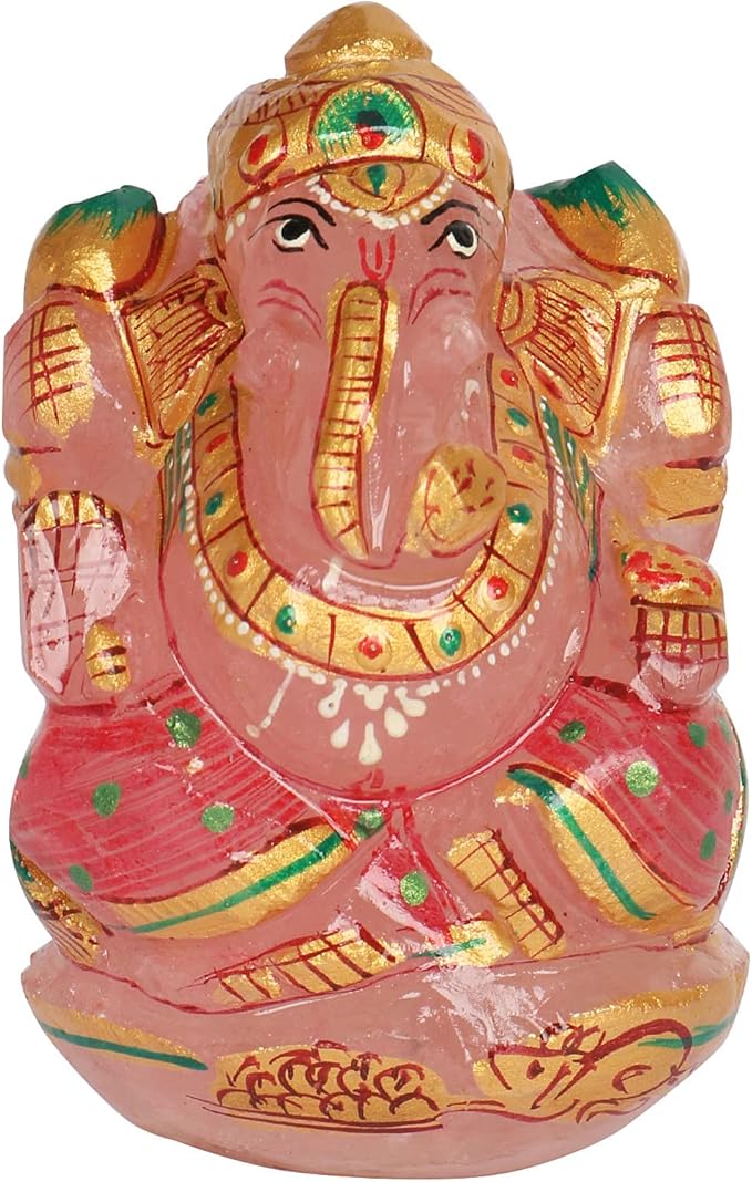 REAL-GEMS Lord Ganesha Figurines Handmade Rose Quartz Gemstone Decorative Statue Modern Home Table Decor Gifts Approximately 1280 Ct.…