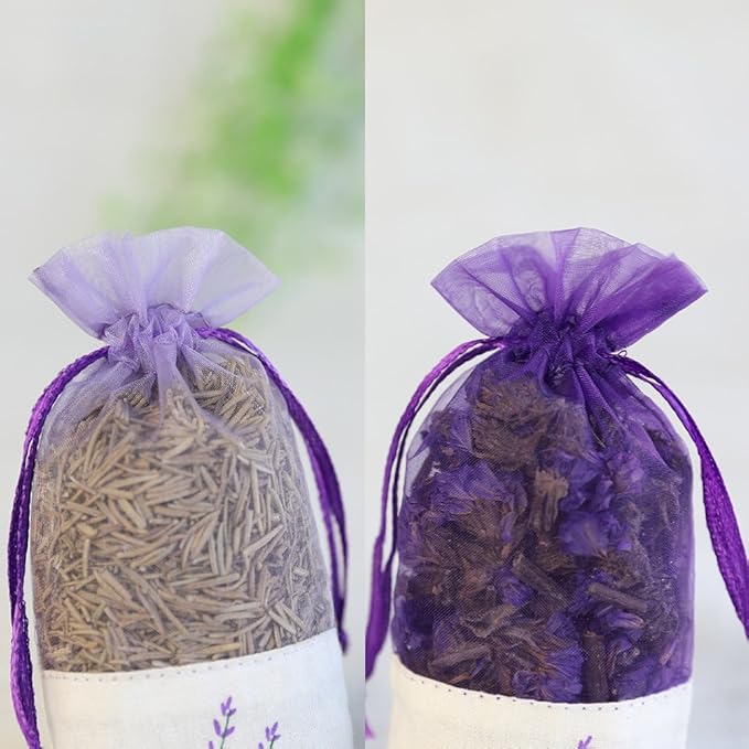 Sachet Empty Bags Linen Fabric Bags Organza Gauze Bags for Lavender, Spice and Herbs (24pcs Purple Drawstring Bag)