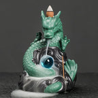 Dragon Waterfall Incense Burner,Backflow Incense Burner with 20 Incense Cones and 30 Incense Sticks，Ceramic Incense Cone Holder Used for Relaxation, Meditation, and Home Decoration (Green)