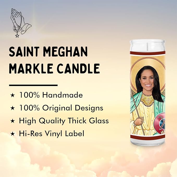 Meghan Markle Celebrity Glass Jar Candle – Handmade Soy Wax Votive Candle – Unique Gift for Britsih Royal Family Lovers – Duchess of Sussex Home Decor Collectible for Prince Harry Fans