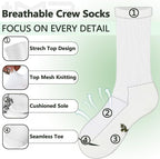 +MD Crew Socks for Men 6 Pairs, Viscose Bamboo Socks, Mens Dress Socks with Soft Cushioned, Smell Control, Black White