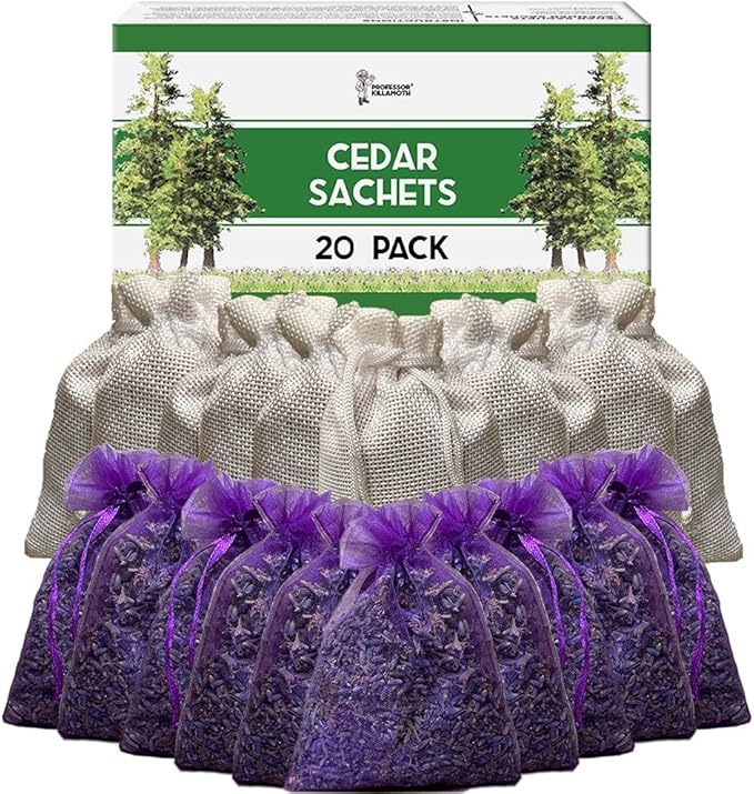 Cedar Chips and Lavender Sachets (20 Pack) - Stop Clothes Damage - Cedar and Lavendar Home Fragrance Sachets for Drawers and Closets