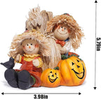 Hodao Fall Thanksgiving Scarecrow Figurine Decoration, 4" Resin Scarecrow with Straw, Pumpkin & Red Bird - Fall Harvest & Thanksgiving Decor for Home, Tabletop Display