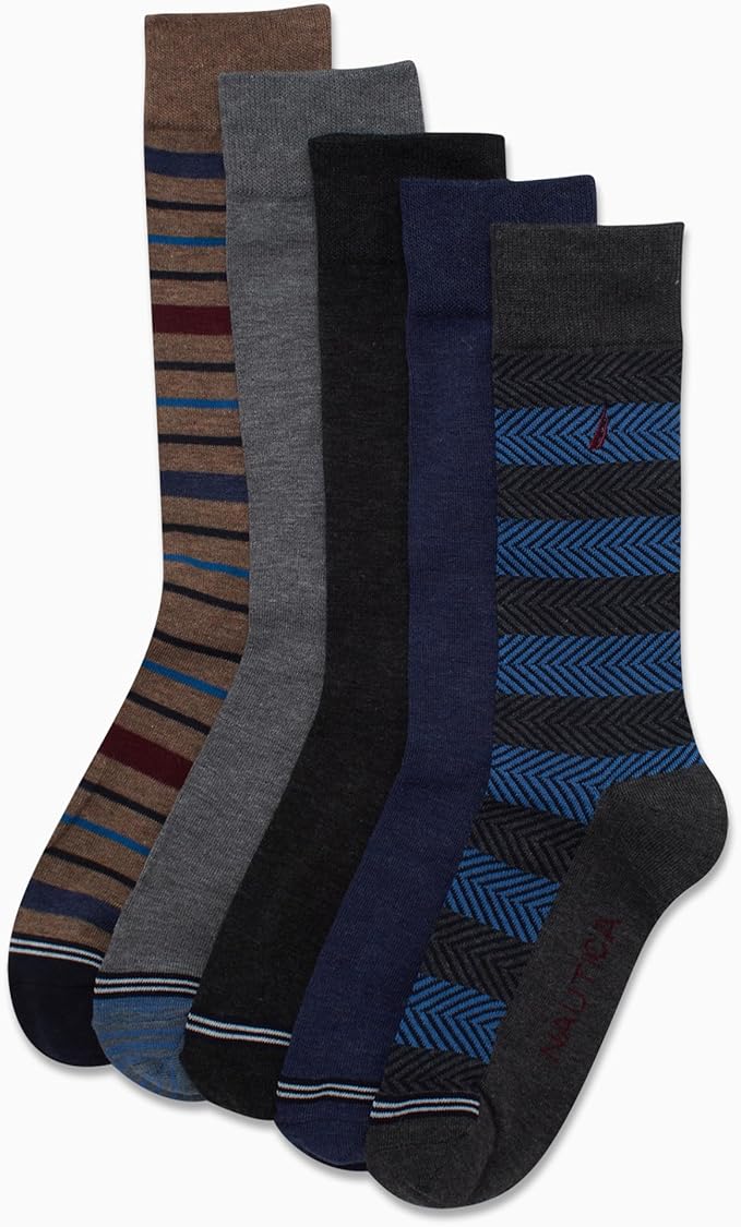Nautica Mens Dress Socks - 5 Pack Breathable Comfort Stretch Crew-Length Work Socks for Men for Business Formal Wear (6-12.5)