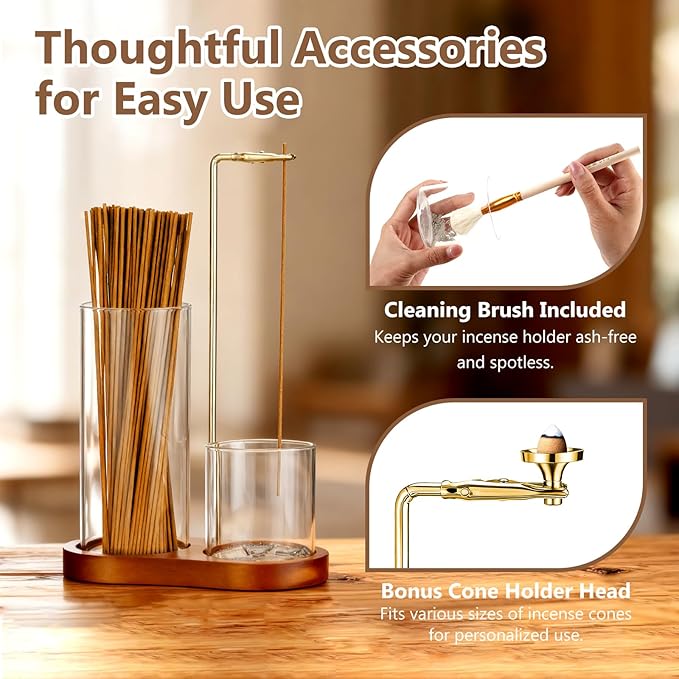 3 in 1 Incense Holder for Sticks & Cones, Mess-Free Incense Burner with Enlarged Ash Catcher and Cleaning Brush, Perfect for Meditation, Yoga, Spa, Gift & Home Decor
