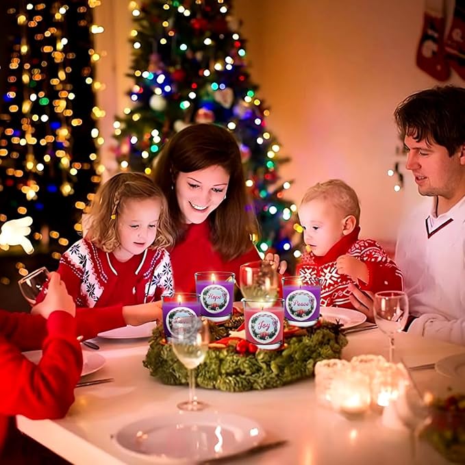 20 Packs Unscented Christmas Advent Votive Candles in Glass, Small Natural Soy Wax Colored Candles with 20pcs Stickers of Hope, Peace, Joy and Love - 5 Pink and 15 Purple