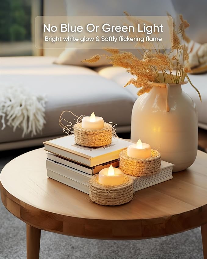Flameless Candles, 12Pack Timer Fake Candle, LED Tea Light Candles, Battery Operated Votives with 6 Hours Timer Auto for Halloween Christmas Wedding Decor-1.5'' D X 1.25'' H, Warm White