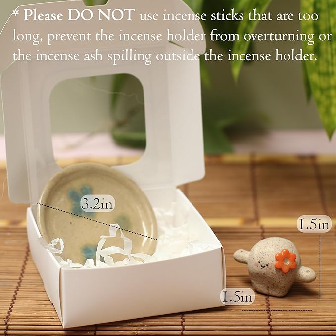 Handmade Ceramic Incense Holder for Sticks, Incense Plate for Stick with Ash Catcher Anti-ash, Incense Burner for Meditation Yoga Spa Aromatherapy Home Room Decor Easily Grab Ash