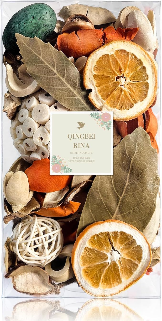 Qingbei Rina Fall Potpourri Bags,Citrus Orange Scented Potpourri Bowl Filler,Thanksgiving Decorative Dried Flower,Home Fragrance Farmhouse Harvest Vase Decor,10oz