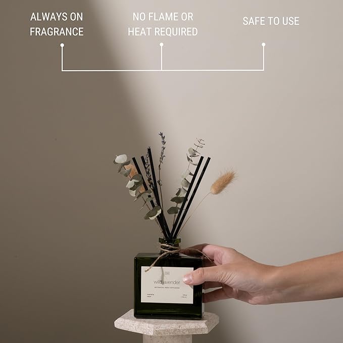 Craft & Kin Reed Diffuser with Dried Flowers | 5 oz White Lavender Scented Fall Reed Diffusers for Home, Bathroom | Scent Sticks | Elegant Fragrance Home Decor for Men & Women