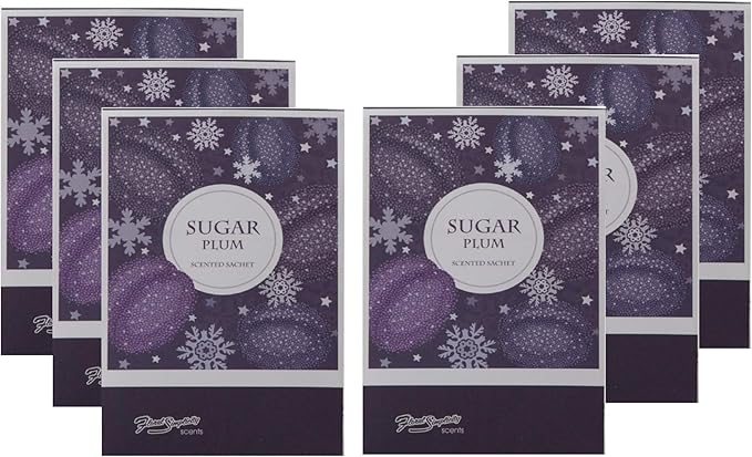 Floral Simplicity Sugar Plum Scented Sachets Pack of 3, Fall & Winter - Long-Lasting Scented Bags, Home Fragrance, Air Freshener & Deodorizer for Closet, Room, Drawer, or Cars, Made in USA