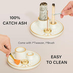 ZenBless Multifunction Incense and Candle Holder for Burning Sage, Palo Santo, Incense Sticks - 5.9" Ceramic Ash Catcher Tray for Meditation Room Home Decor (Gold)