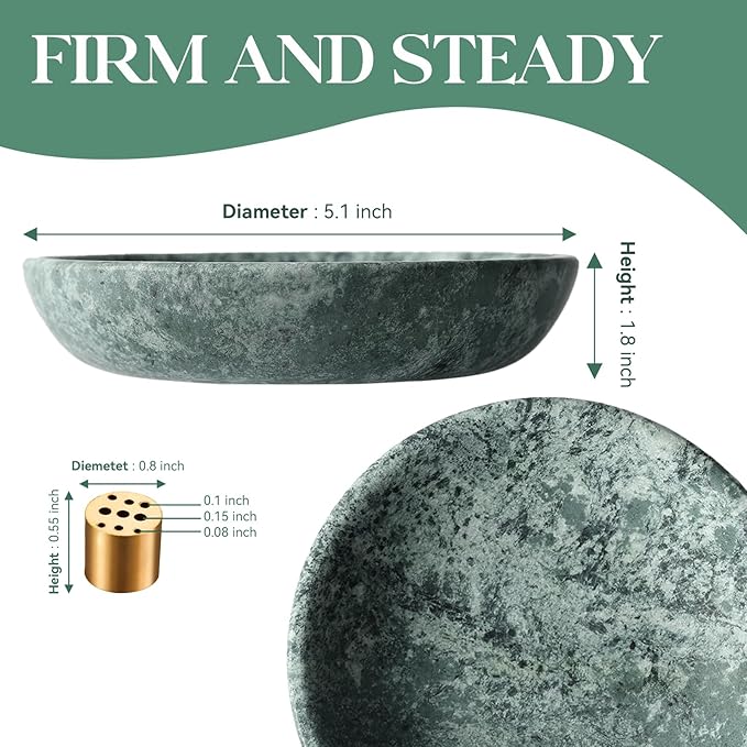 Koville Natural Green Marble Incense Holder, Upgraded 6" Incense Holders for Sticks, Sturdy Incense Burner Ash Catcher, Ideal for Meditation, Relaxing, Easy to Clean