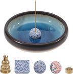 CHGCRAFT 5 Pcs 5 Style Incense Burner Holder Porcelain Incense Stick Holder Blue Japanese Style Smudge Bowl Brass Burning Meditation Accessories