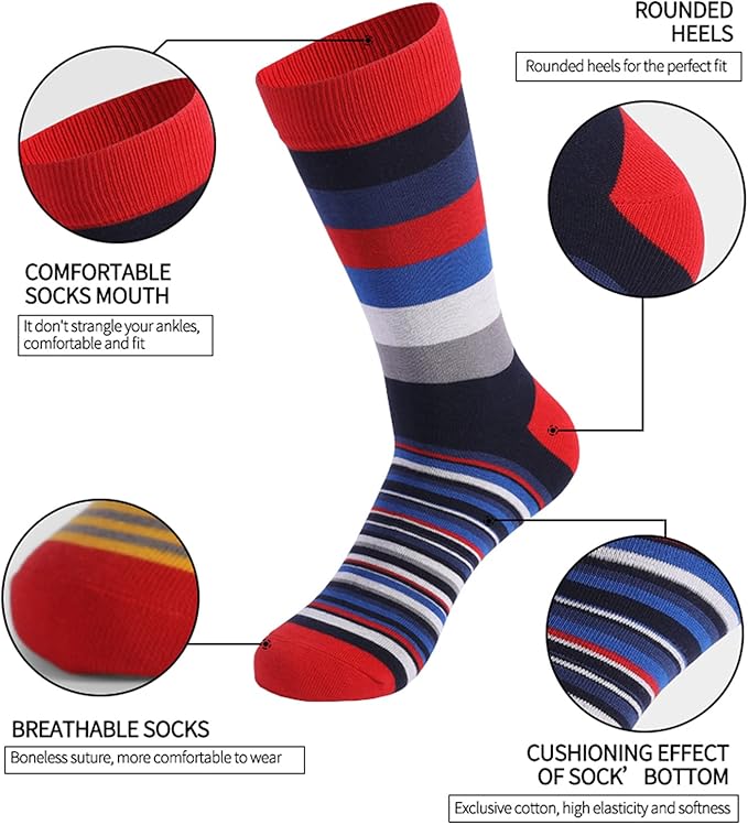 DRASEX Men's Dress Socks Funky Colorful Pattern Cotton Novelty Casual Crew Socks
