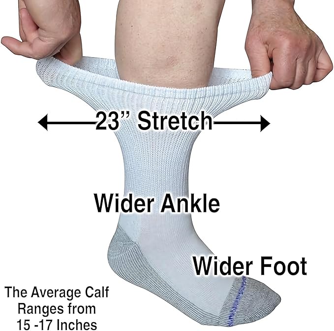 Loose Fit Stays Up Men's and Women's Casual Crew Socks (Pack of 3) Made in USA! Cushioned Sole