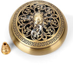 Copper Incense Burner with Stick Holder, Incense Stick Holder Cone Coil Holder with Fireproof Cotton for Madiation Yoga Spa Home Office Decor (Brass)