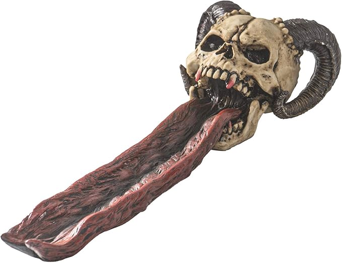 Pacific Giftware Demonic Ram Horned Skull Long Forked Tongue Stick Incense Burner Holder Gothic Halloween Decor
