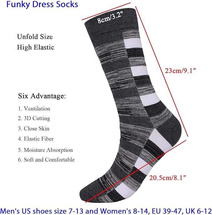 DRASEX Men's Dress Socks Funky Colorful Pattern Cotton Novelty Casual Crew Socks