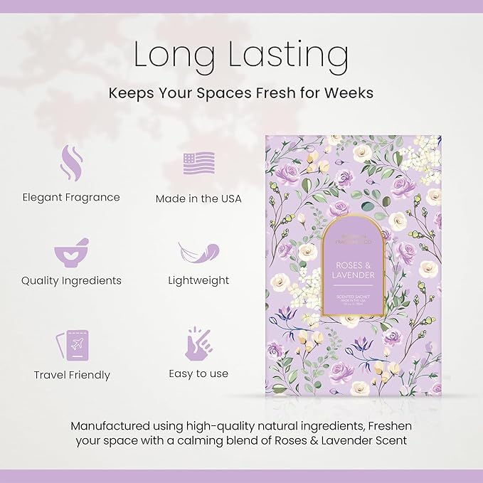 Brooklyn Fragrance Co. Arches Sachet Bags – Lavender Floral Scented Pouches – Perfect Aroma for Drawers, Closets, Cars and Bathrooms – Long-Lasting Fresh Scent Sachets (6- Pack)