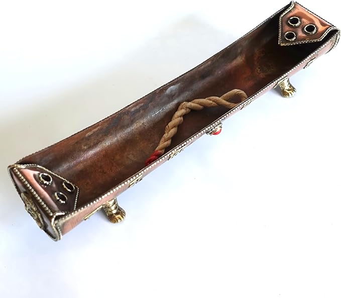 Traditional Handmade Incense Holder for Sticks and Cones | 100% Pure Copper & Brass Incense Burner | Buddhha & Buddhist Text | Stand Holds 6 Sticks & 6 Cones | Effective Ash Catcher