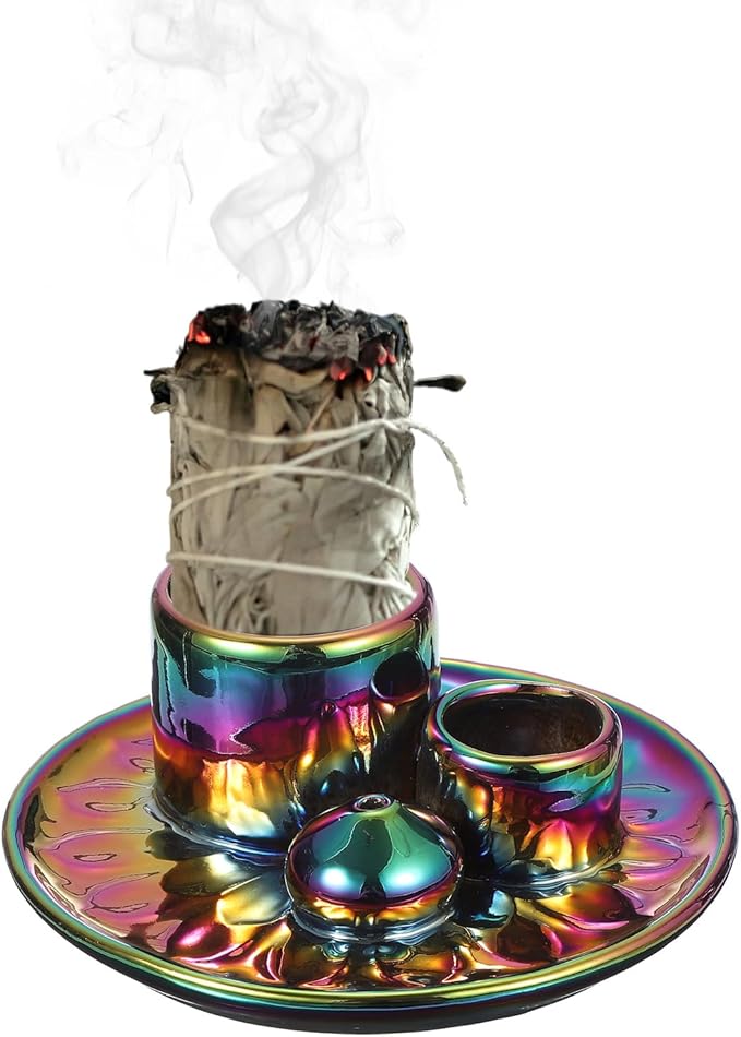 uxcell Incense Burner, 4 in 1 Ceramic Incense Holder Santo Holder Ash Catcher & Candle Holder Decorative Bowl for Meditation Stick Aromatherapy Yoga, Colorful