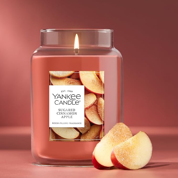 Yankee Candle Sugared Cinnamon Apple, Fall Scented Candle, 22oz Large Jar with up to 150 Hour Burn Time