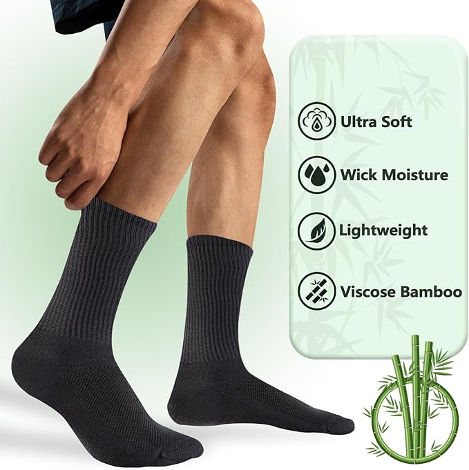 +MD Crew Socks for Men 6 Pairs, Viscose Bamboo Socks, Mens Dress Socks with Soft Cushioned, Smell Control, Black White
