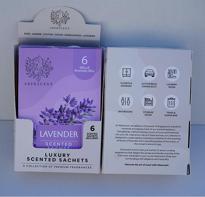 Scented Sachets for Drawer, Closet, Laundry Room, Bathroom - Premium 6 Packs - Air Freshener Odor Eliminator, Potpourri Bags Home Fragrance - (Lavender Rose Cotton Sandalwood Jasmine Ocean)