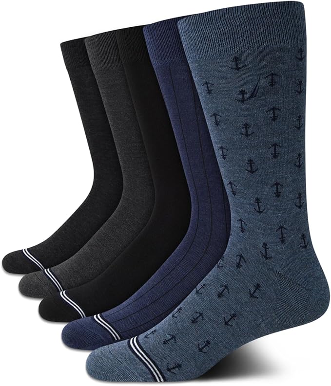 Nautica Mens Dress Socks - 5 Pack Breathable Comfort Stretch Crew-Length Work Socks for Men for Business Formal Wear (6-12.5)