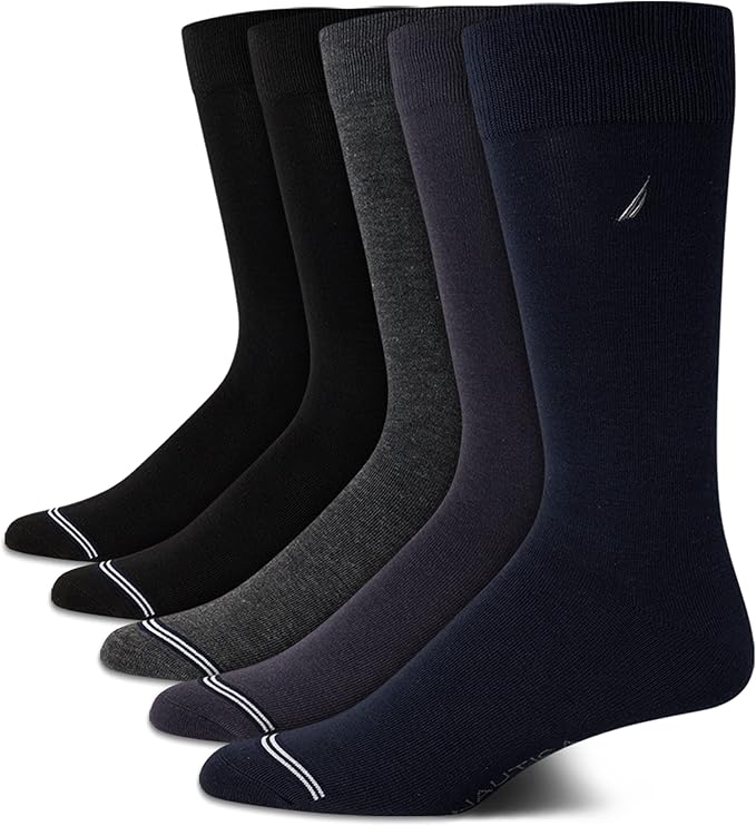 Nautica Mens Dress Socks - 5 Pack Breathable Comfort Stretch Crew-Length Work Socks for Men for Business Formal Wear (6-12.5)