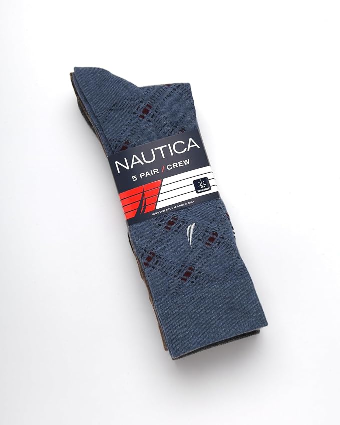 Nautica Mens Dress Socks - 5 Pack Breathable Comfort Stretch Crew-Length Work Socks for Men for Business Formal Wear (6-12.5)