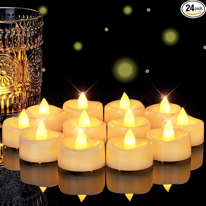 5plots Flameless Candles, 24Pcs Tea Lights Candles Battery Operated, Flameless Tealight Candles Flickering, Electric Tea Lights Votive Candles - Ivory - 1.5" x 1.25"